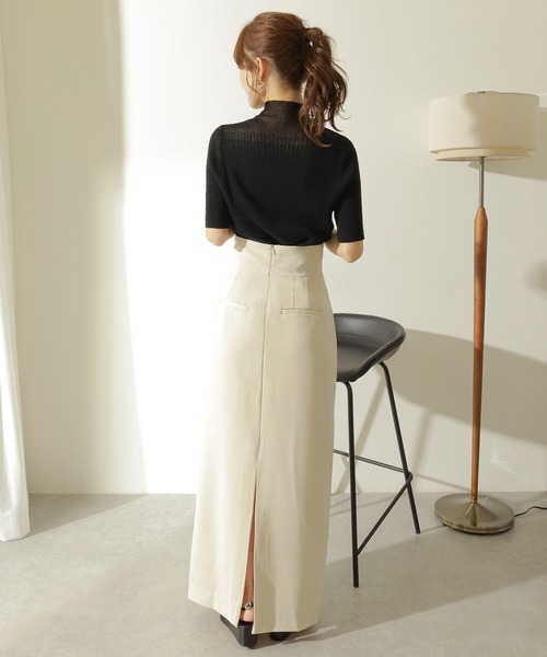 新品 lohen ローヘン スクエアカットスリーブハイネックニット sheer design half sleeve lib knit /ハイネック シアー切り替え