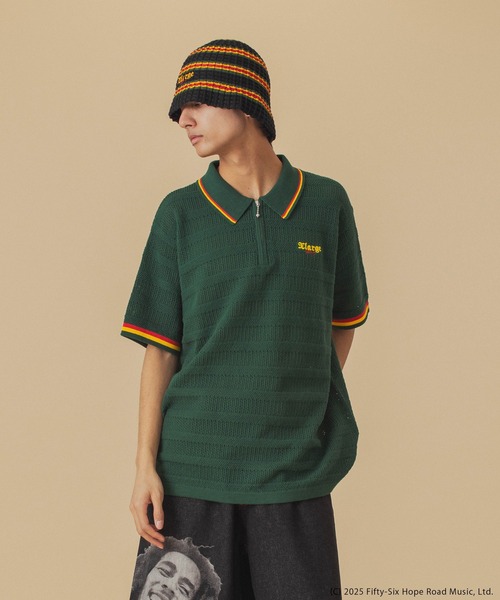 XLARGE×BOB MARLEY メッシュニットポロシャツ セール】メッシュポロニットプルオーバー/カーデ（ポロシャツ