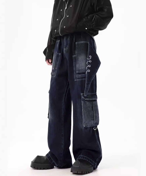 TopIsm(トップイズム)の「【2025】ビンテージ加工 デニム バギーワイドカーゴパンツ(デニムパンツ・メンズ・ネイビー・M/L)」の1枚目の写真