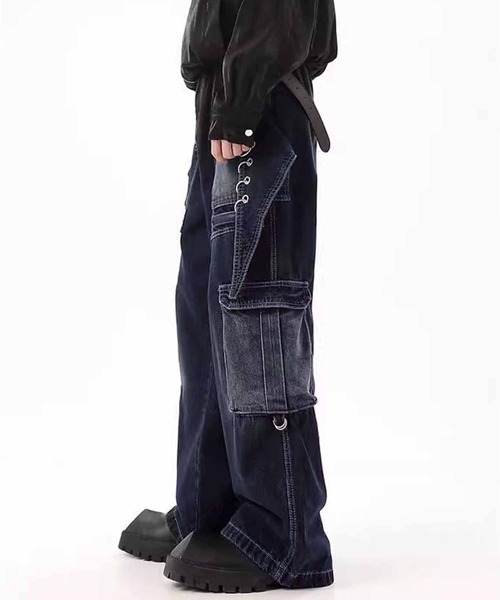 TopIsm(トップイズム)の「【2025】ビンテージ加工 デニム バギーワイドカーゴパンツ(デニムパンツ・メンズ・ネイビー・M/L)」の3枚目の写真