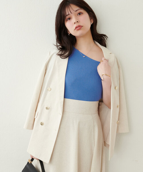 natural couture(ナチュラルクチュール)の「アシメネックリブ半袖ニット(ニット/セーター・レディース・モカ/ミント/ピンク/ブルー/オフホワイト/ブラック・FREE)」の5枚目の写真