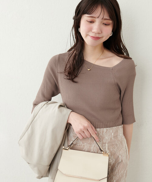 natural couture(ナチュラルクチュール)の「アシメネックリブ半袖ニット(ニット/セーター・レディース・モカ/ミント/ピンク/ブルー/オフホワイト/ブラック・FREE)」の16枚目の写真