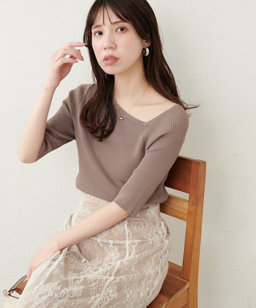 natural couture(ナチュラルクチュール)の「アシメネックリブ半袖ニット(ニット/セーター・レディース・モカ/ミント/ピンク/ブルー/オフホワイト/ブラック・FREE)」の11枚目の写真