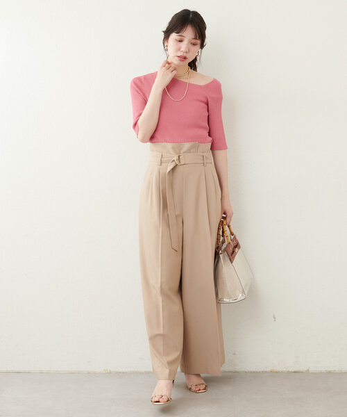 natural couture(ナチュラルクチュール)の「アシメネックリブ半袖ニット(ニット/セーター・レディース・モカ/ミント/ピンク/ブルー/オフホワイト/ブラック・FREE)」の8枚目の写真