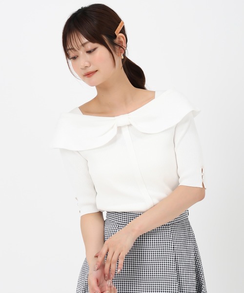 MISCH MASCH(ミッシュマッシュ)の「2wayリボンケープニット(ニット/セーター・レディース・ホワイト/ブラック/ゴールド/ブルー・フリ-)」の18枚目の写真