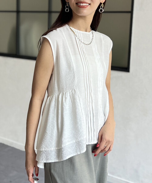 Chez toi（シェトワ）の「ピンタックペプラムブラウス（シャツ/ブラウス・レディース・サックスブルー/ホワイト/ブラック・FREE）」の7枚目の写真