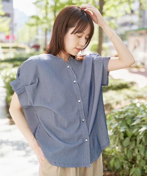 ikka(イッカ)の「シアサッカー2WAY袖タックプルオーバー(Tシャツ/カットソー・レディース・ブルー/オレンジ/ブラック/ベージュ/ネイビー・L/M/S)」の17枚目の写真