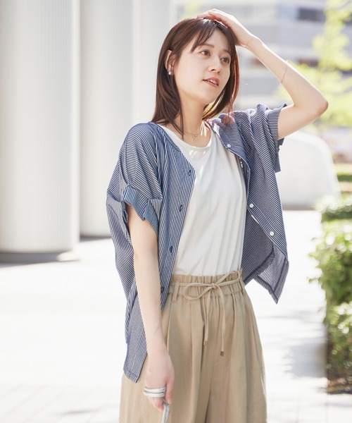 ikka(イッカ)の「シアサッカー2WAY袖タックプルオーバー(Tシャツ/カットソー・レディース・ブルー/オレンジ/ブラック/ベージュ/ネイビー・L/M/S)」の22枚目の写真