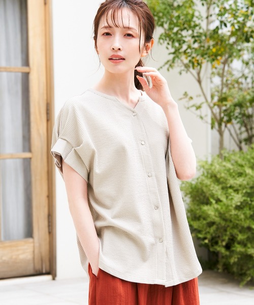 ikka(イッカ)の「シアサッカー2WAY袖タックプルオーバー(Tシャツ/カットソー・レディース・ブルー/オレンジ/ブラック/ベージュ/ネイビー・L/M/S)」の12枚目の写真