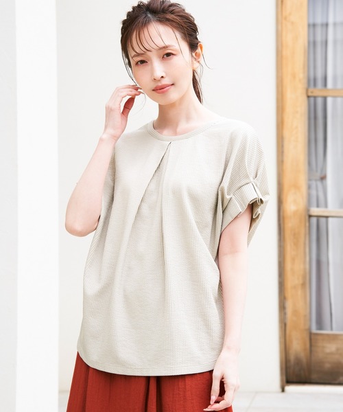 ikka(イッカ)の「シアサッカー2WAY袖タックプルオーバー(Tシャツ/カットソー・レディース・ブルー/オレンジ/ブラック/ベージュ/ネイビー・L/M/S)」の15枚目の写真