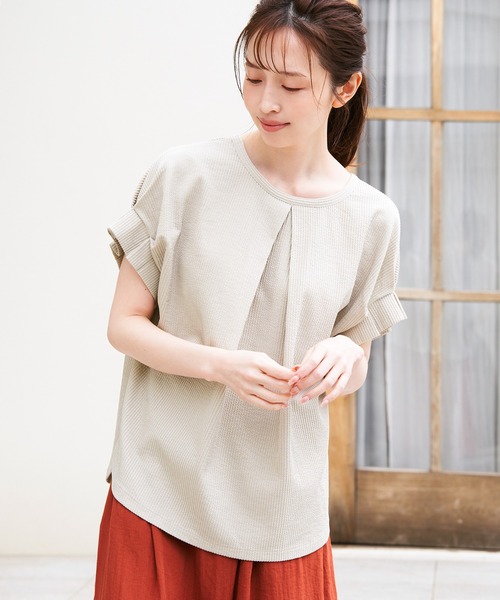ikka(イッカ)の「シアサッカー2WAY袖タックプルオーバー(Tシャツ/カットソー・レディース・ブルー/オレンジ/ブラック/ベージュ/ネイビー・L/M/S)」の16枚目の写真