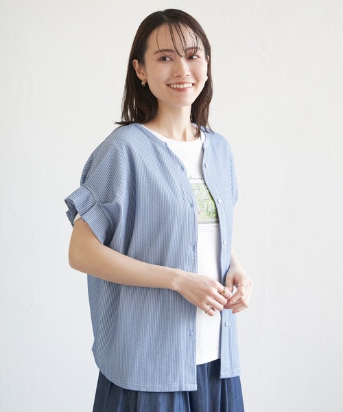 ikka(イッカ)の「シアサッカー2WAY袖タックプルオーバー(Tシャツ/カットソー・レディース・ブルー/オレンジ/ブラック/ベージュ/ネイビー・L/M/S)」の7枚目の写真