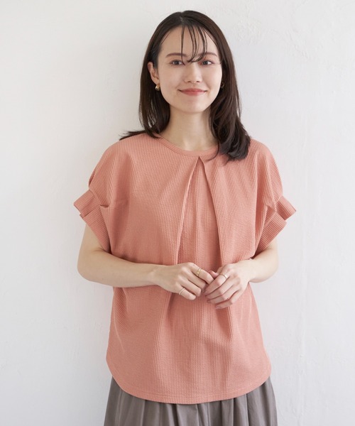 ikka(イッカ)の「シアサッカー2WAY袖タックプルオーバー(Tシャツ/カットソー・レディース・ブルー/オレンジ/ブラック/ベージュ/ネイビー・L/M/S)」の8枚目の写真