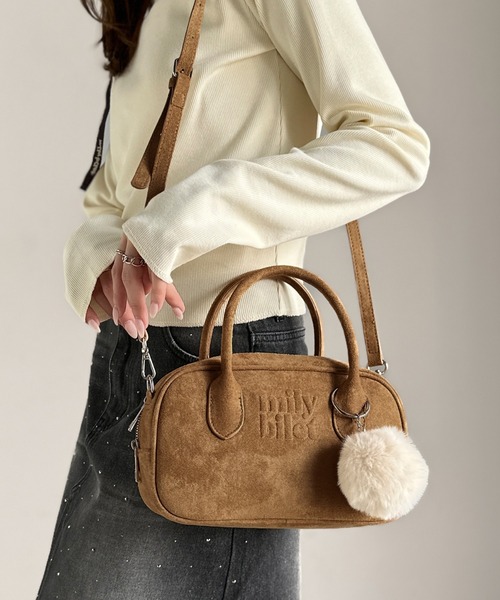 ✨極美品✨BALLY ミニボストンバッグ スウェード×レザー ユニセックス mily bilet】甘い見た目で実力派♪エンボスロゴスウェードライクミニ