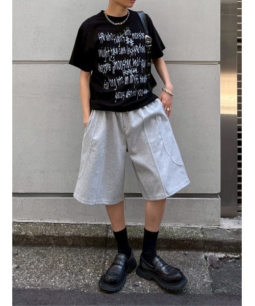 Chikashitsu +（チカシツプラス）の「【Chikashitsu +】stitch bermuda sweat pants / 【チカシツプラス】スティッチバミューダハーフスウェットパンツ（スウェットパンツ・メンズ・ブラック/杢グレー・ONE SIZE）」の22枚目の写真