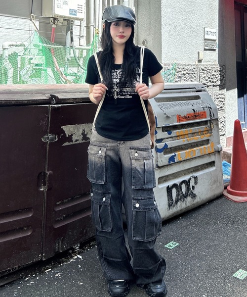 フェード加工デニムナップサック/クロスロゴ/Y2K・韓国ストリート