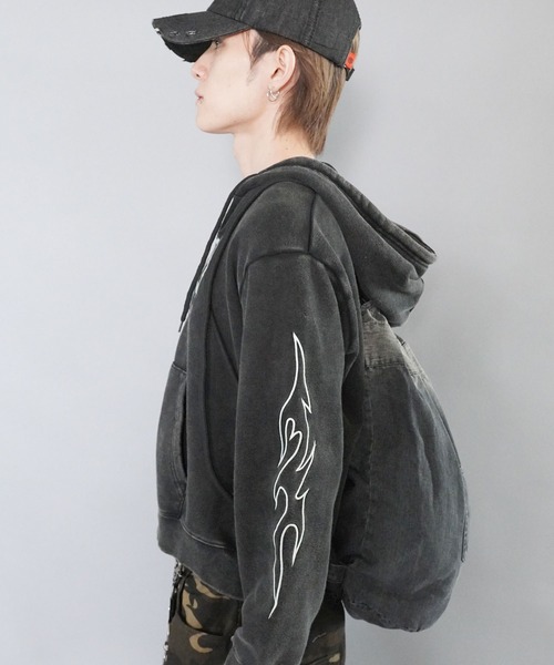 フェード加工デニムナップサック/クロスロゴ/Y2K・韓国ストリート