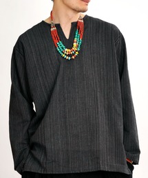 長袖 キーネックTシャツ ロンT エスニックシャツ