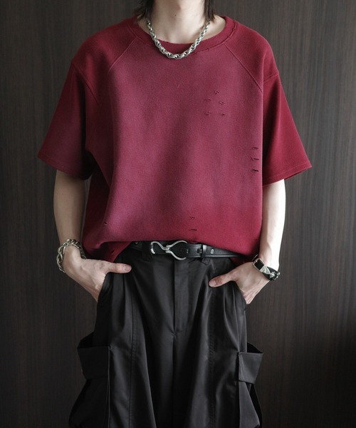 KUUUPY（クーピー）の「Powder-Washed Thermal Distressed T-Shirt - パウダー加工サーマルダメージTシャツ（Tシャツ/カットソー・メンズ・レッド/ブラック・LARGE/MEDIUM/SMALL）」の16枚目の写真