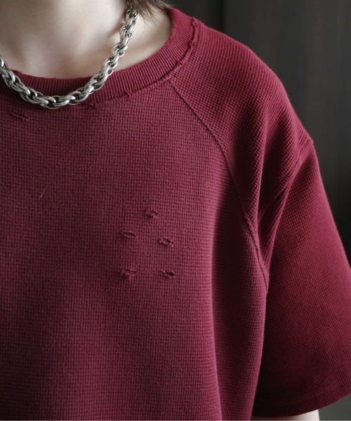 KUUUPY（クーピー）の「Powder-Washed Thermal Distressed T-Shirt - パウダー加工サーマルダメージTシャツ（Tシャツ/カットソー・メンズ・レッド/ブラック・LARGE/MEDIUM/SMALL）」の19枚目の写真