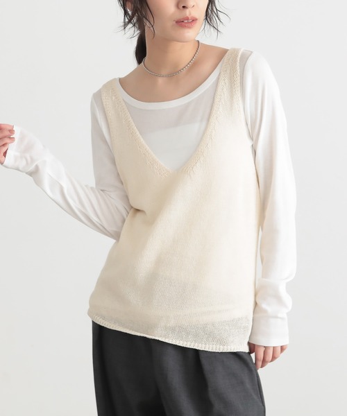 for/c(フォーシー)の「ペーパーヤーンベスト【サスティナブル】(ベスト・レディース・アイボリー/チャコールグレー・M/L)」の11枚目の写真