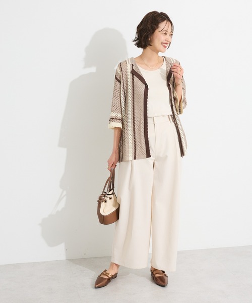 CRAFT STANDARD BOUTIQUE（クラフトスタンダードブティック）の「クロシェバイカラーニットカーディガン◆（カーディガン/ボレロ・レディース・アイボリー/ブラウン・FREE）」の8枚目の写真