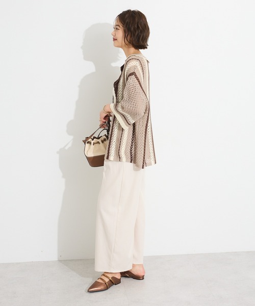 CRAFT STANDARD BOUTIQUE（クラフトスタンダードブティック）の「クロシェバイカラーニットカーディガン◆（カーディガン/ボレロ・レディース・アイボリー/ブラウン・FREE）」の9枚目の写真