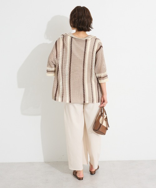 CRAFT STANDARD BOUTIQUE（クラフトスタンダードブティック）の「クロシェバイカラーニットカーディガン◆（カーディガン/ボレロ・レディース・アイボリー/ブラウン・FREE）」の10枚目の写真