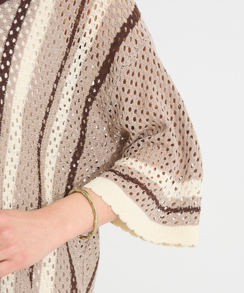 CRAFT STANDARD BOUTIQUE（クラフトスタンダードブティック）の「クロシェバイカラーニットカーディガン◆（カーディガン/ボレロ・レディース・アイボリー/ブラウン・FREE）」の20枚目の写真