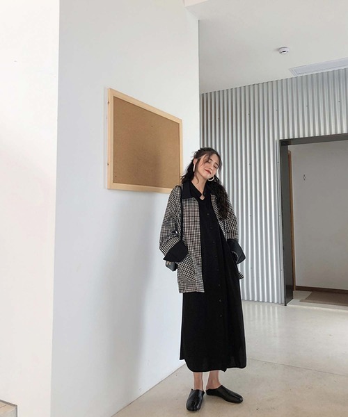Doula Doula(ドゥーラドゥーラ)の「バンドカラーロングシャツワンピース(シャツワンピース・レディース・ブラック/ブルー・M/L)」の6枚目の写真