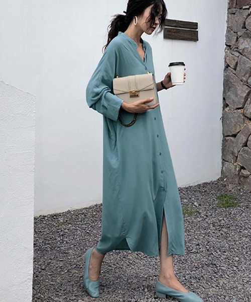 Doula Doula(ドゥーラドゥーラ)の「バンドカラーロングシャツワンピース(シャツワンピース・レディース・ブラック/ブルー・M/L)」の14枚目の写真