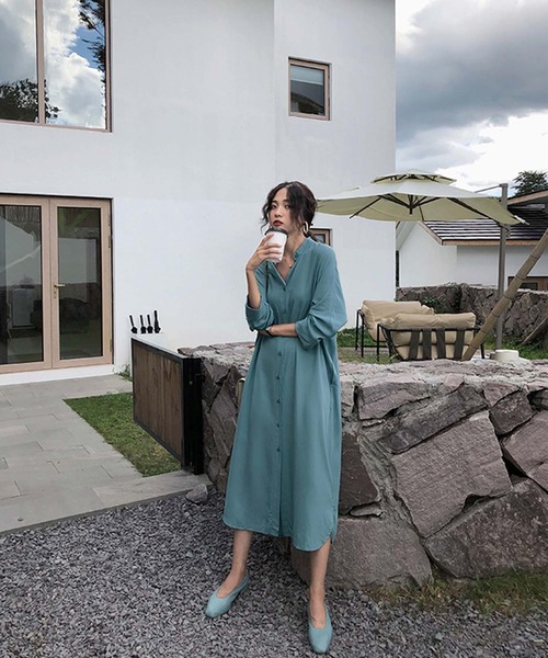 Doula Doula(ドゥーラドゥーラ)の「バンドカラーロングシャツワンピース(シャツワンピース・レディース・ブラック/ブルー・M/L)」の19枚目の写真