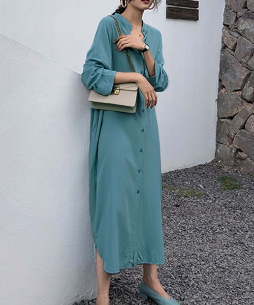 Doula Doula(ドゥーラドゥーラ)の「バンドカラーロングシャツワンピース(シャツワンピース・レディース・ブラック/ブルー・M/L)」の22枚目の写真