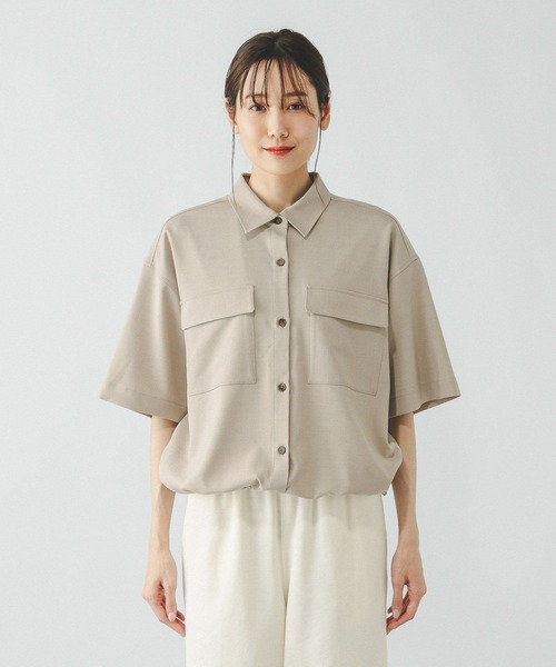 muhumu ベージュ系パラカ 半袖シャツ セール】お手入れラクラクセットアップ/シャツ半袖/321359（シャツ