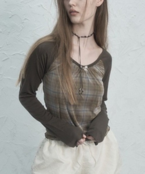 セール】【SETUP‐EXE】CHECK LAYERED TOP（Tシャツ/カットソー