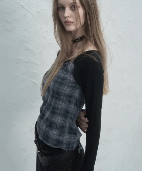 SETUPEXE(セットアップイーエックスイー)の「【SETUP‐EXE】CHECK LAYERED TOP / 【セットアップエグゼ】チェックレイヤード長袖Tシャツ(Tシャツ/カットソー・レディース・ブラック×ブルー/カーキ・ONE SIZE)」の7枚目の写真