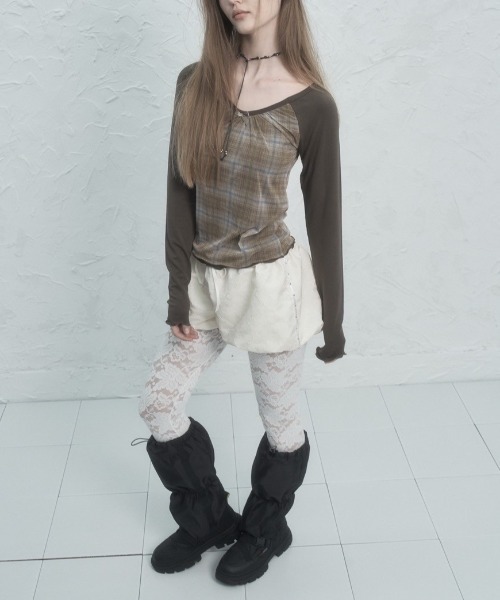 SETUPEXE(セットアップイーエックスイー)の「【SETUP‐EXE】CHECK LAYERED TOP / 【セットアップエグゼ】チェックレイヤード長袖Tシャツ(Tシャツ/カットソー・レディース・ブラック×ブルー/カーキ・ONE SIZE)」の9枚目の写真