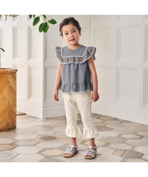 Seraph（セラフ）の「【接触冷感/ジュニア対応】ひんやりカプリパンツ（その他パンツ・キッズ・ネイビー/サックスブルー/ベビーピンク/チェック/キナリ・90/100/110/130/140/120/80）」の13枚目の写真