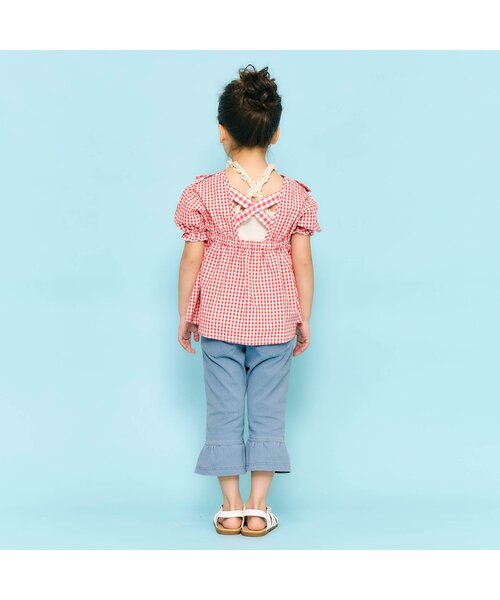 Seraph（セラフ）の「【接触冷感/ジュニア対応】ひんやりカプリパンツ（その他パンツ・キッズ・ネイビー/サックスブルー/ベビーピンク/チェック/キナリ・90/100/110/130/140/120/80）」の6枚目の写真