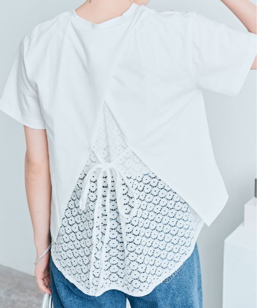 kirakiraShop(キラキラショップ)の「バック レース ドッキング Tシャツ(Tシャツ/カットソー・レディース・ミント/オフホワイト・M/L)」の2枚目の写真