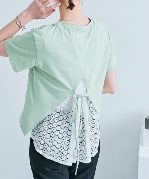 kirakiraShop(キラキラショップ)の「バック レース ドッキング Tシャツ(Tシャツ/カットソー・レディース・ミント/オフホワイト・M/L)」の1枚目の写真