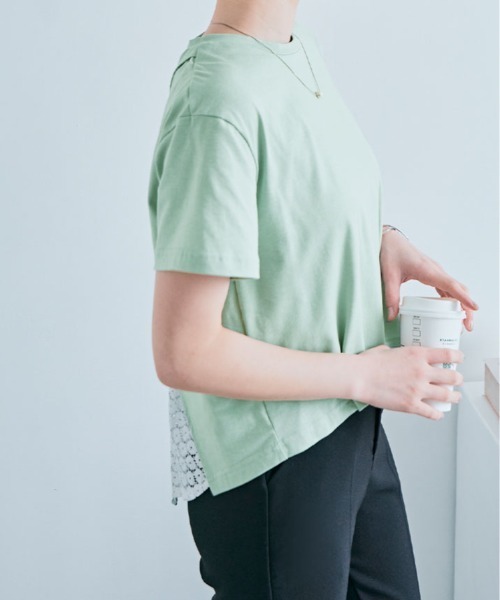 kirakiraShop(キラキラショップ)の「バック レース ドッキング Tシャツ(Tシャツ/カットソー・レディース・ミント/オフホワイト・M/L)」の5枚目の写真