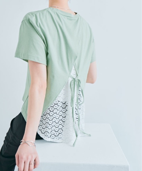 kirakiraShop(キラキラショップ)の「バック レース ドッキング Tシャツ(Tシャツ/カットソー・レディース・ミント/オフホワイト・M/L)」の4枚目の写真