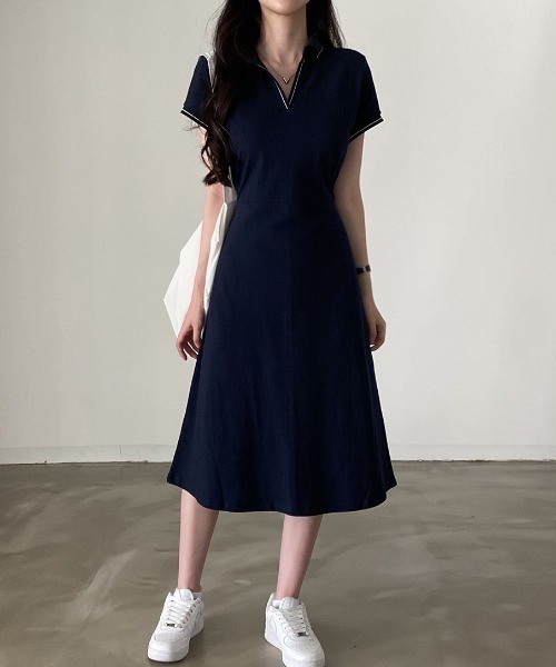 FREE STYLISTS(フリー スタイリスト)の「YUGA_YGMC V-neck polo dress(ワンピース・レディース・オフホワイト/ネイビー・FREE)」の11枚目の写真