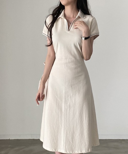 FREE STYLISTS(フリー スタイリスト)の「YUGA_YGMC V-neck polo dress(ワンピース・レディース・オフホワイト/ネイビー・FREE)」の5枚目の写真