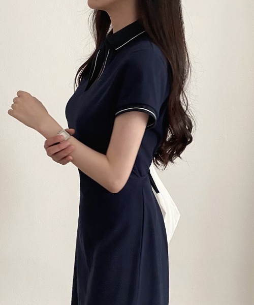 FREE STYLISTS(フリー スタイリスト)の「YUGA_YGMC V-neck polo dress(ワンピース・レディース・オフホワイト/ネイビー・FREE)」の9枚目の写真