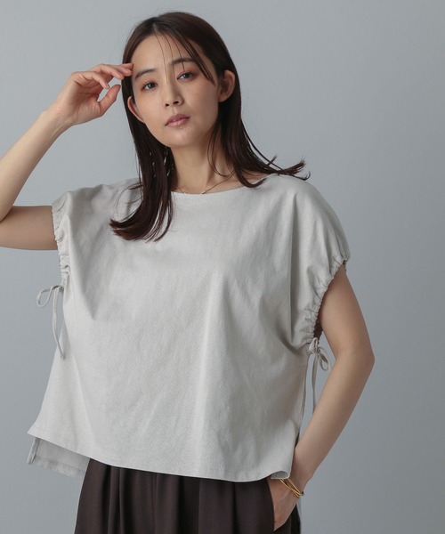 GLOBAL WORK(グローバルワーク)の「MATINEE LINE/冷感ドロストスリーブ半袖/496981(Tシャツ/カットソー・レディース・オフホワイト/ブラック/ライトグレー・REGULAR/LONG)」の3枚目の写真