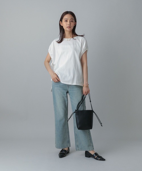 GLOBAL WORK(グローバルワーク)の「MATINEE LINE/冷感ドロストスリーブ半袖/496981(Tシャツ/カットソー・レディース・オフホワイト/ブラック/ライトグレー・REGULAR/LONG)」の5枚目の写真