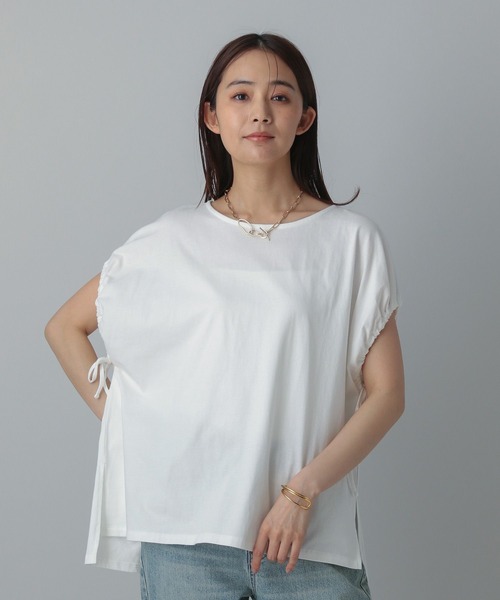 GLOBAL WORK(グローバルワーク)の「MATINEE LINE/冷感ドロストスリーブ半袖/496981(Tシャツ/カットソー・レディース・オフホワイト/ブラック/ライトグレー・REGULAR/LONG)」の6枚目の写真