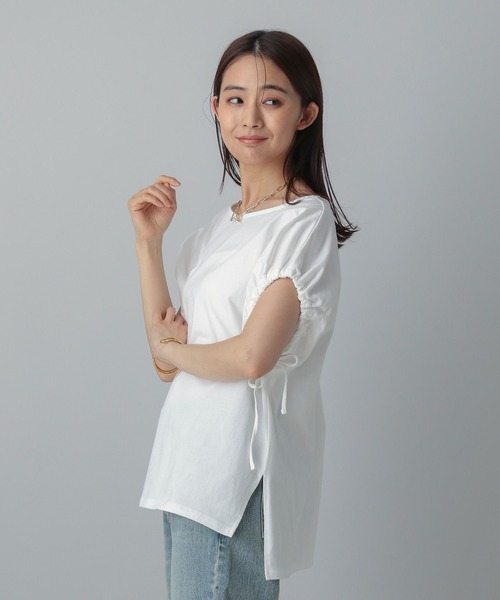 GLOBAL WORK(グローバルワーク)の「MATINEE LINE/冷感ドロストスリーブ半袖/496981(Tシャツ/カットソー・レディース・オフホワイト/ブラック/ライトグレー・REGULAR/LONG)」の7枚目の写真